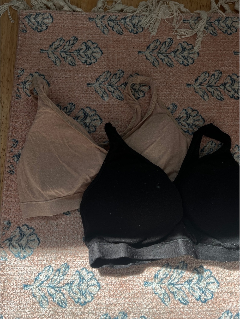 Joyspun Women's Medium Wireless Bralette 2-Pack in Nude and Black